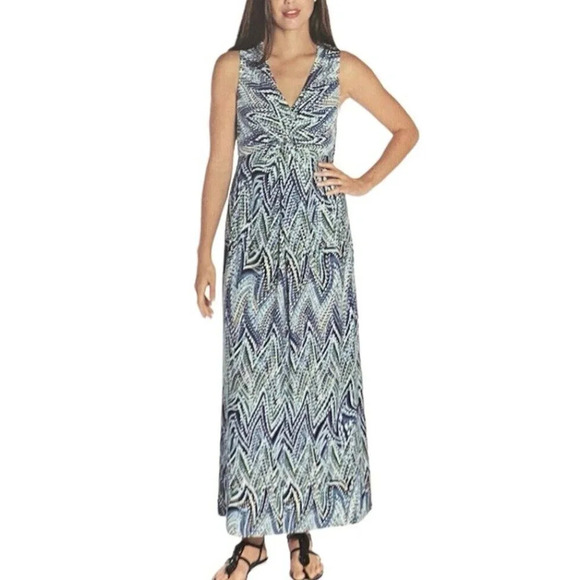 NWT Mario Serrani Stretch Jersey Sleeveless Blue  Funky Made in Italy Maxi Dress - Picture 1 of 6